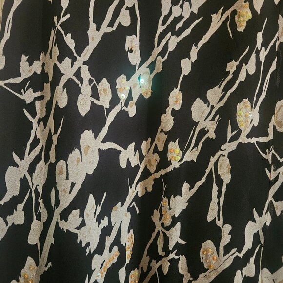 ice 100% Silk lined Beaded Black midi vintage skirt ruffle Y2K Elastic L - Picture 5 of 9